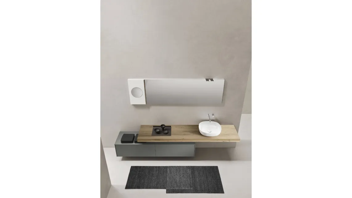 Mobile da Bagno sospeso in laccato opaco con top in Rovere barrique Sintesi 19 06 di Milldue