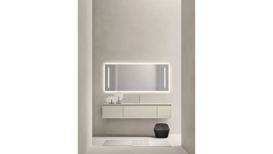 Mobile da Bagno sospeso in laccato opaco con top in vetro acidato Sintesi 24 11 di Milldue