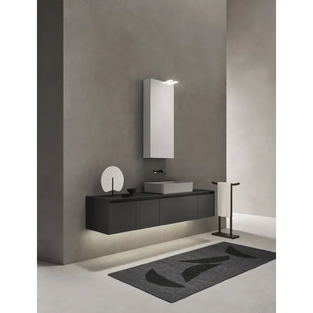 Mobile da Bagno sospeso in laccato antracite con lavabo in pietra Sintesi 24 04 di Milldue