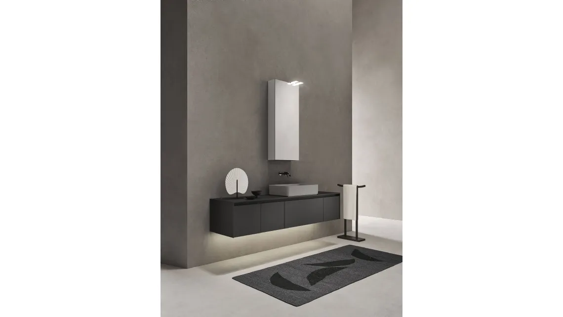 Mobile da Bagno sospeso in laccato antracite con lavabo in pietra Sintesi 24 04 di Milldue