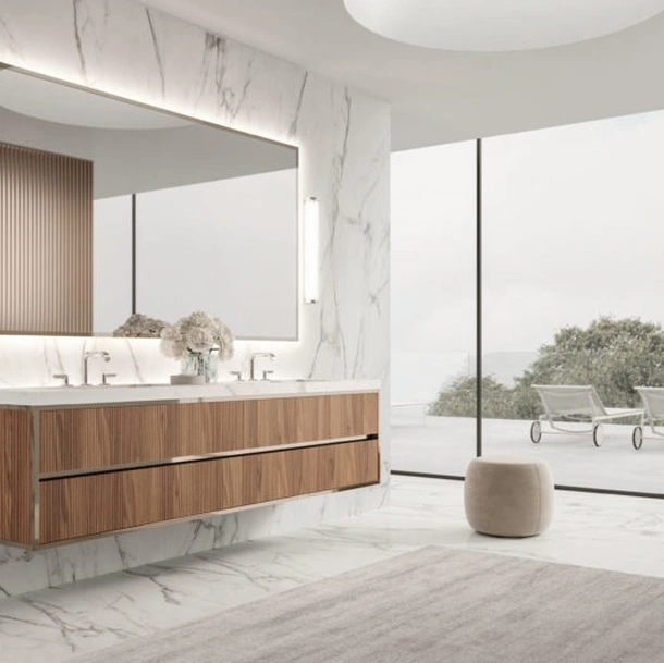 Mobile da Bagno sospeso Vitage Algonquin 04 in noce canaletto e gres di Milldue