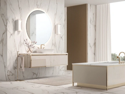 Mobile da Bagno sospeso Vitage Algonquin 05 in laccato lucido e marmo di Milldue