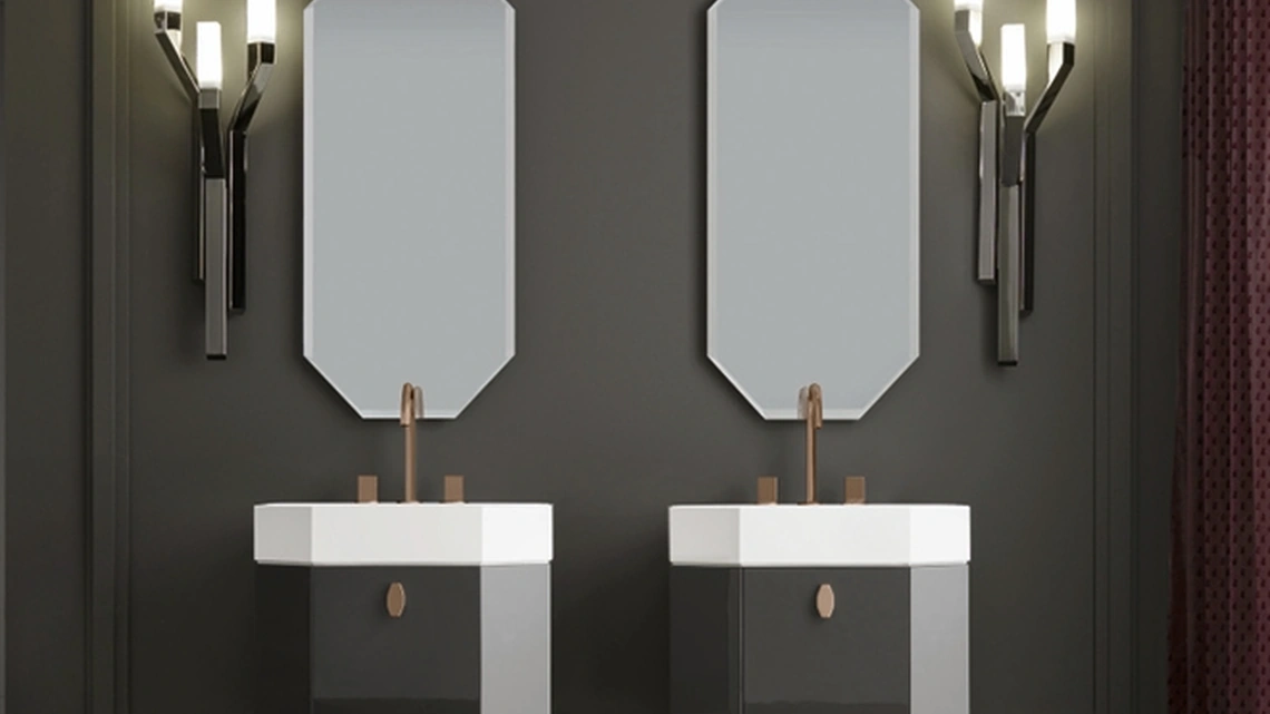 Mobile da Bagno sospeso Vitage Dandy 01 in laccato grafite lucido di Milldue