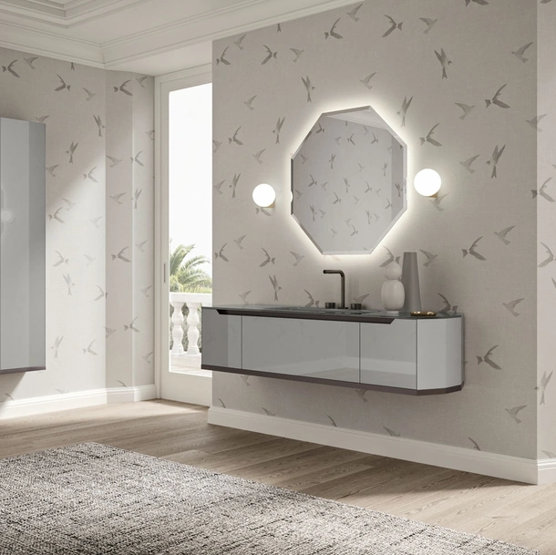Mobile da Bagno sospeso Vitage Dandy 04 in laccato pietra lucido di Milldue