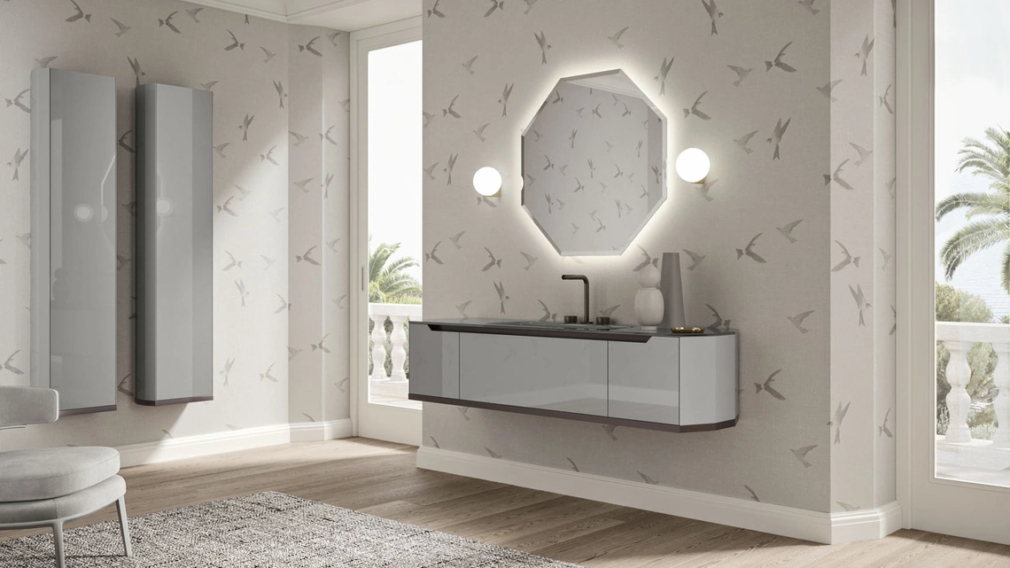 Mobile da Bagno sospeso Vitage Dandy 04 in laccato pietra lucido di Milldue