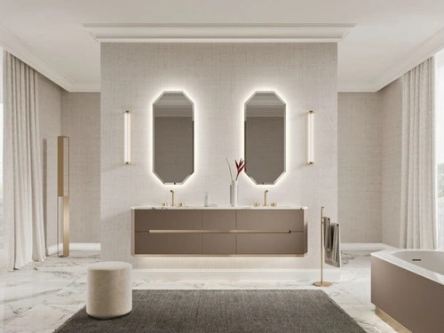 Mobile da Bagno sospeso Vitage Dandy 05 in laccato castoro opaco di Milldue