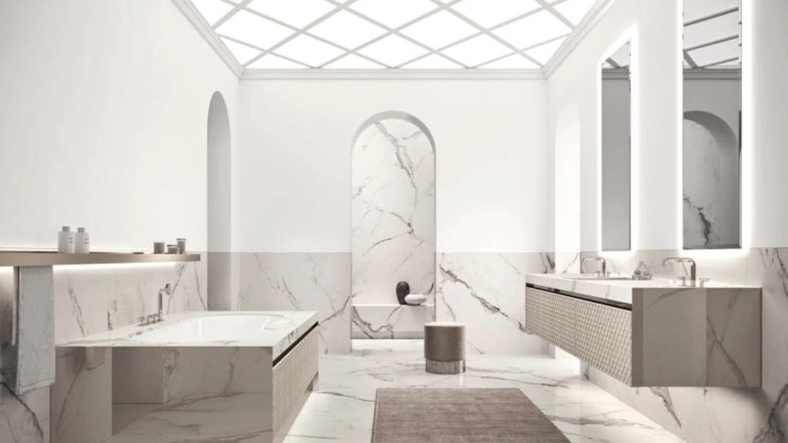 Mobile da Bagno sospeso Vitage Four Seasons 22 in alcantara e marmo di Milldue