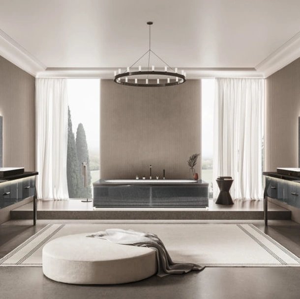 Mobile da Bagno Vitage Hilton 05 in vetro extrachiaro twill smoke di Milldue