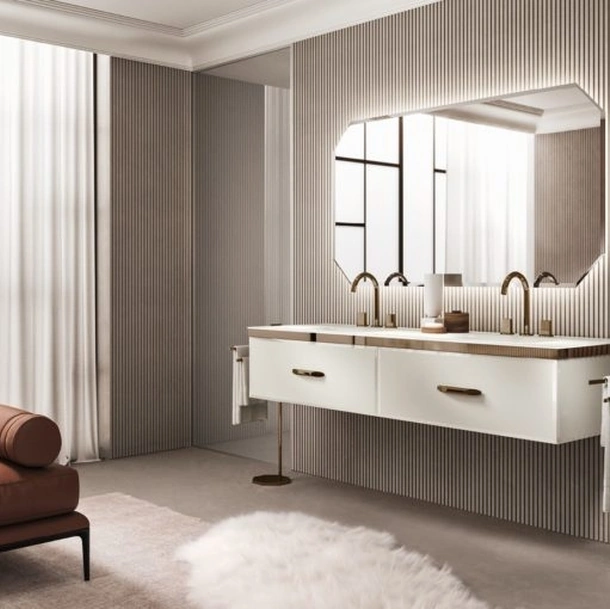 Mobile da Bagno sospeso Vitage Hilton 07 in vetro acidato riso di Milldue