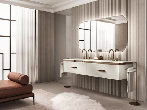 Mobile da Bagno sospeso Vitage Hilton 07 in vetro acidato riso di Milldue