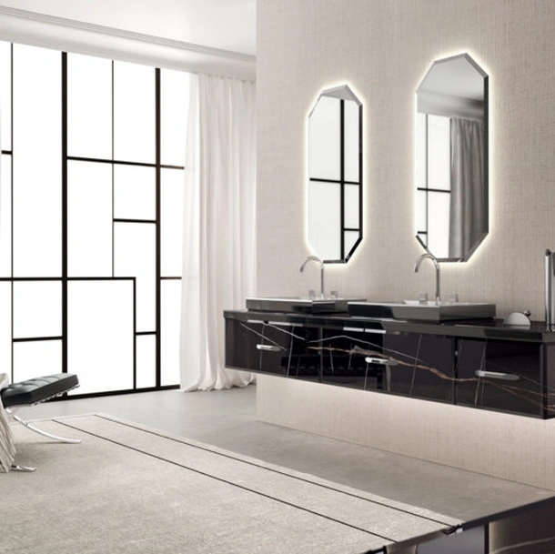 Mobile da Bagno sospeso Vitage Hilton 08 in vetro extrachiaro sahara noir di Milldue