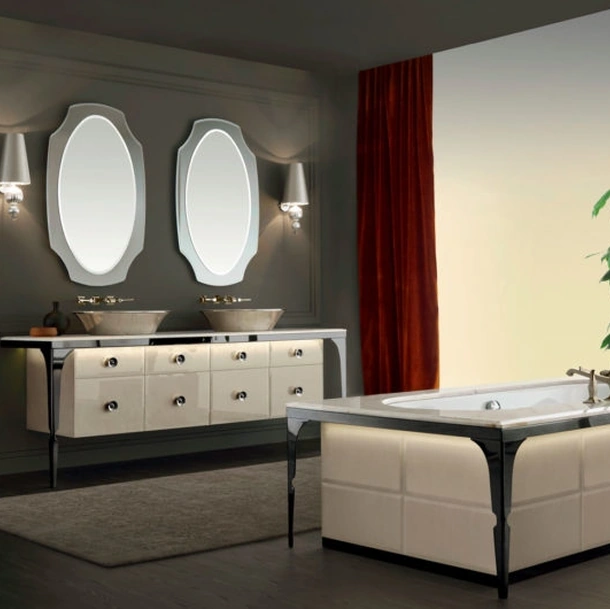 Mobile da Bagno Vitage Majestic 06 in vetro extrachiaro laccato mandorla di Milldue