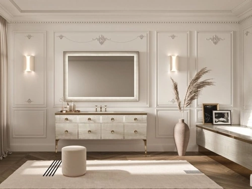 Mobile da Bagno Vitage Majestic 10 in vetro extrachiaro alabastro gold di Milldue