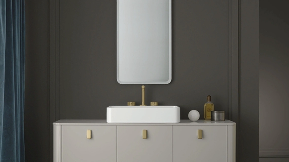 Mobile da Bagno sospeso Vitage Tailor 01 in laccato ghiaia lucido di Milldue