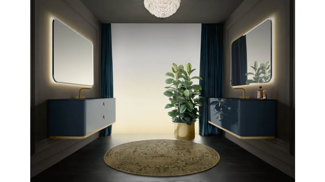 Mobile da Bagno sospeso Vitage Tailor 02 in laccato zaffiro lucido di Milldue