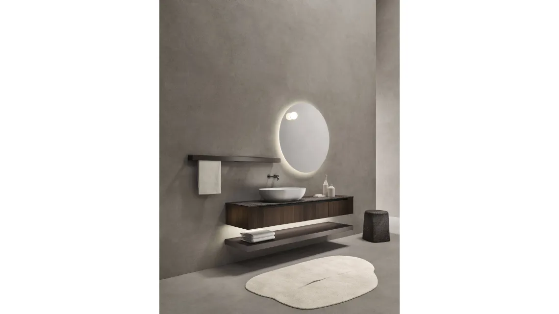 Mobile da Bagno sospeso in rovere termocotto e laccato opaco Zenit 24 06 di Milldue
