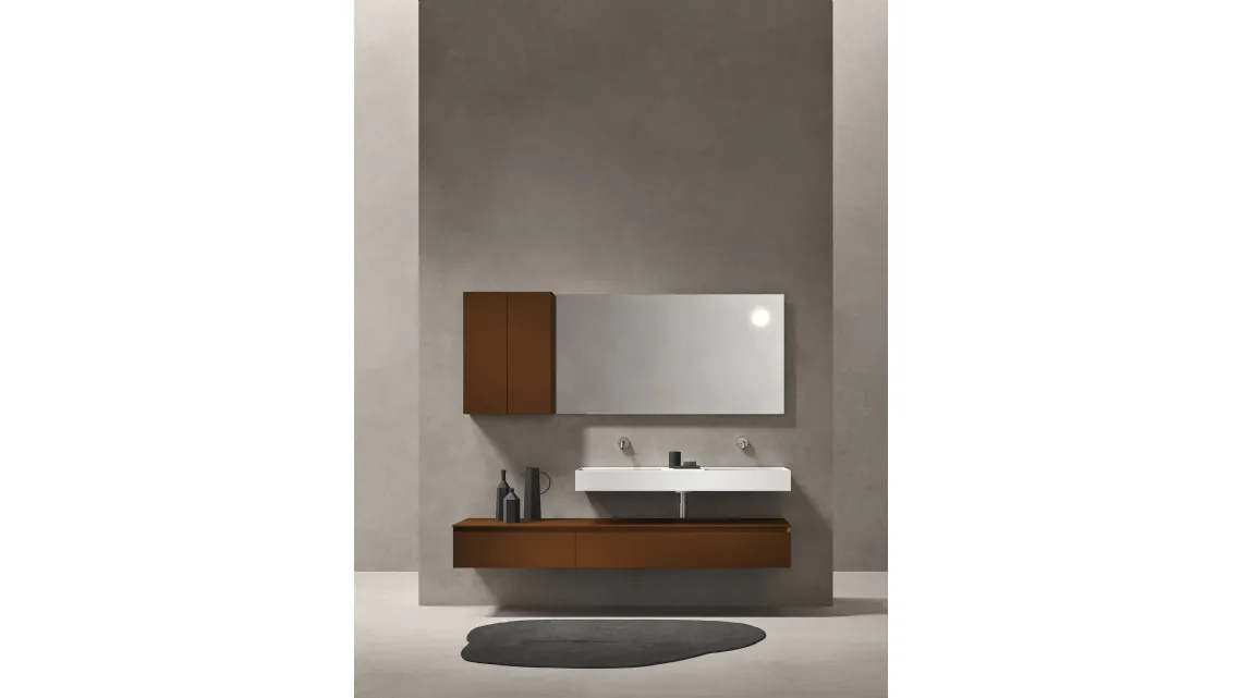 Mobile da bagno sospeso in laccato opaco color caffè Zenit 24 07 di Milldue