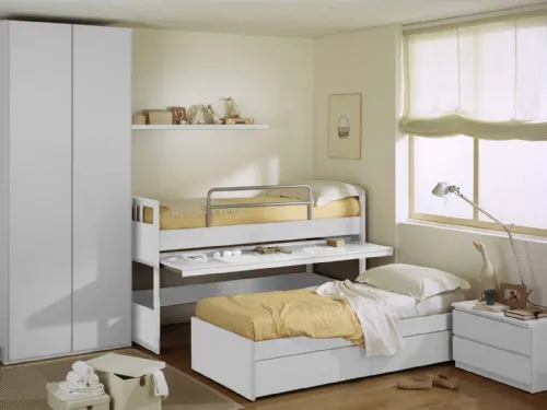 Cameretta in laccato bianco opaco Castelli composizione 01 con letto estraibile di Fratelli Elli