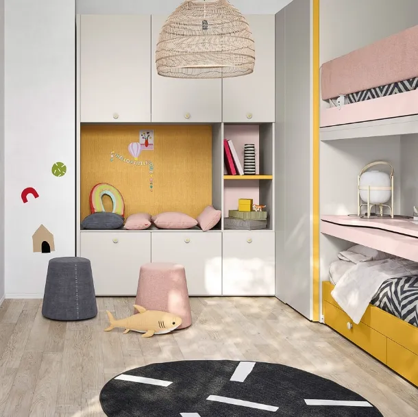 Cameretta con letti a casello e scrivania estraibile Kids space 15 di Nidi