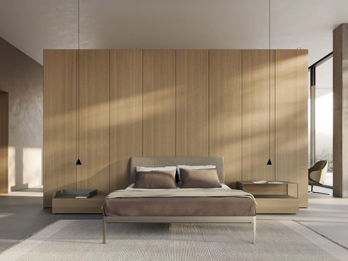 Letto in alluminio con testiera in tessuto AluAlu Bed di Kristalia