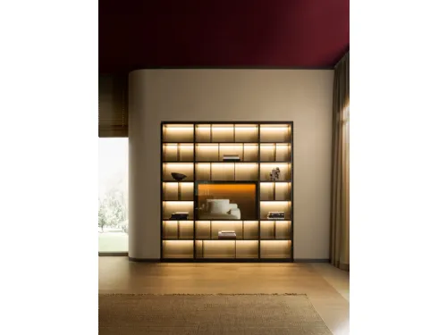 Libreria a muro componibile in laccato opaco con schienali in specchio bronzato 505 UP SYSTEM 10 di Molteni & C