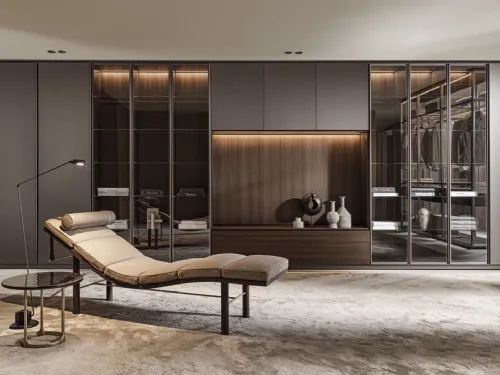 Libreria a muro 505 UP SYSTEM 03 in laccato opaco, vetro e legno di Molteni & C