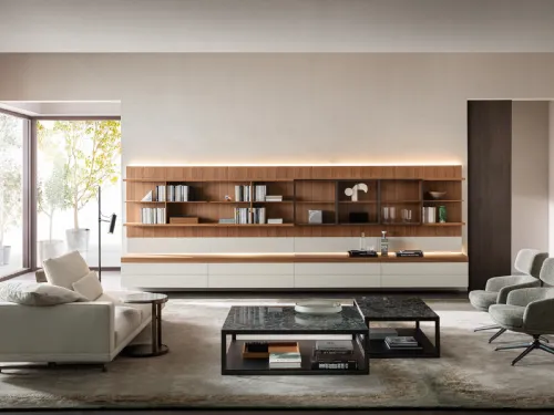 Libreria sospesa in legno e laccato opaco Grid 01 di Molteni & C