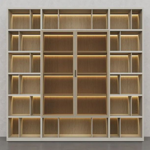 Libreria in laccato Creta e essenza legno Barrique di Fratelli Elli