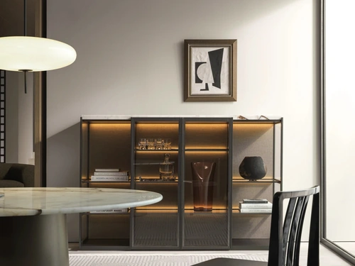 Libreria Logos Set 04 in legno con ante in vetro di Molteni & C