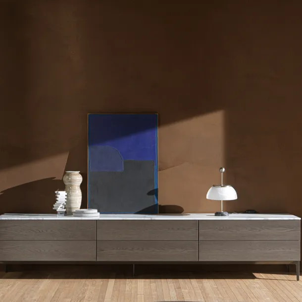 Madia bassa 505 Up Sideboard 03 in legno con top in marmo di Molteni & C