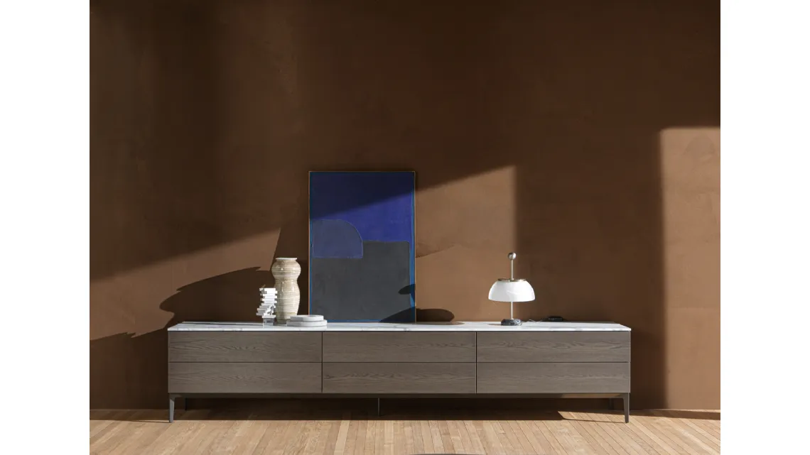 Madia bassa 505 Up Sideboard 03 in legno con top in marmo di Molteni & C