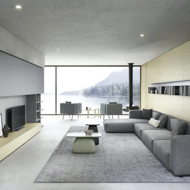 Parete Attrezzata Boiserie 05 in laccato opaco e legno impiallacciato Rovere Chiaro di Novamobili