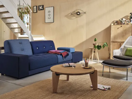 Divano lineare in tessuto imbottito con schienale asimmetrico Polder Sofa di Vitra