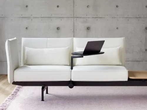 Divano lineare in tessuto con tavolino integrato Soft Work di Vitra