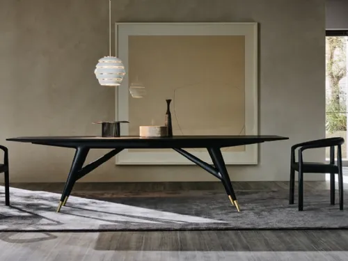 Tavolo di design D-859-1 in legno di Frassino tinto Nero con puntali in ottone di Molteni & C