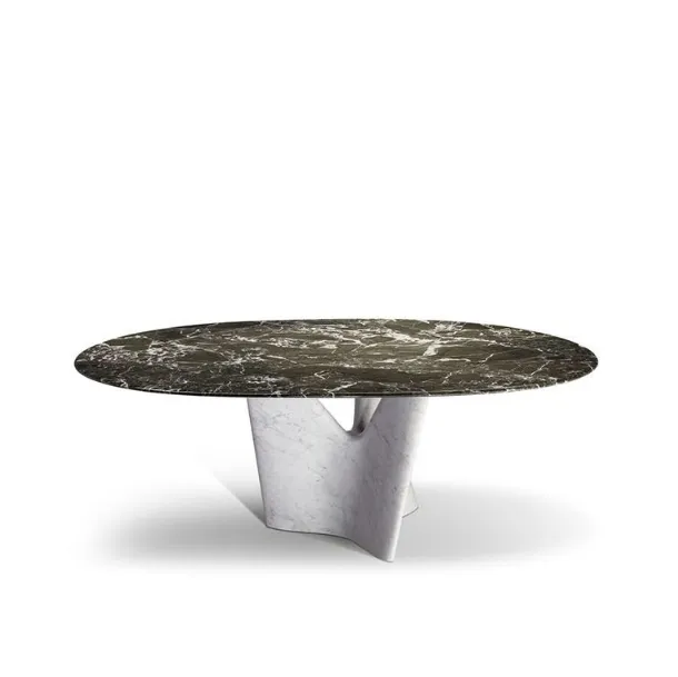 Tavolo a doppio ovale sfalsato Infinito con top e base doppia in marmo di Poltrona Frau