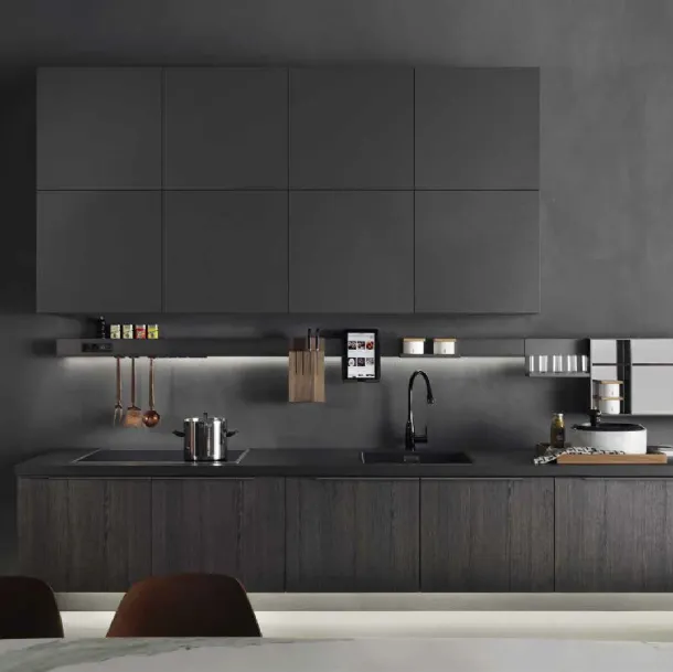 Cucina Design lineare InDada in bilaminato Rovere Cacao di Dada