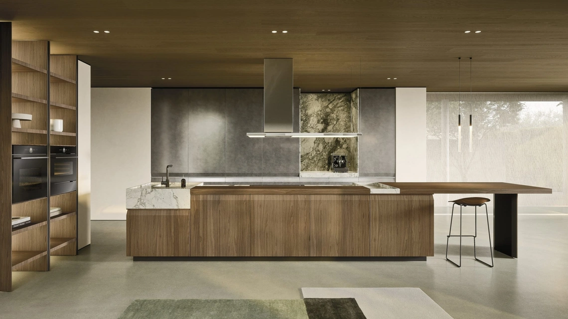 Cucina Design con isola C02 in legno e laccato di Copat Life
