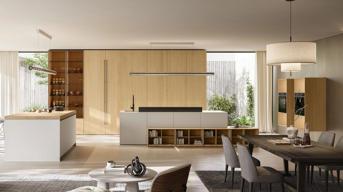 Cucina Design con isola C12 in laccato e legno di Copat Life