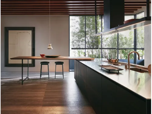 Cucina Design con penisola HiLine Frame Door in Eucalipto con top in acciaio inox di Dada