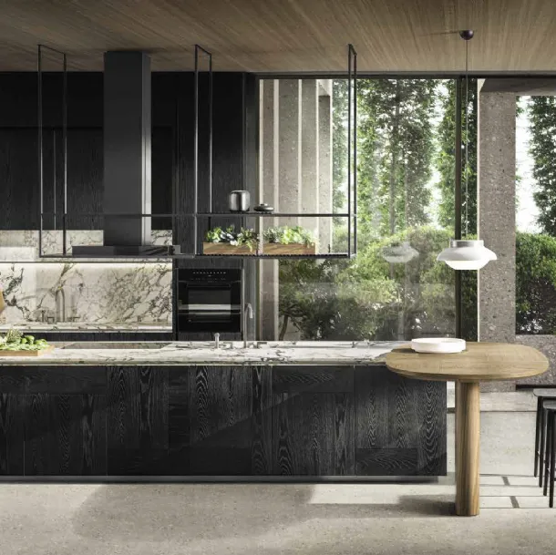 Cucina Design lineare Intersection in Rovere Nero con top in marmo di Dada