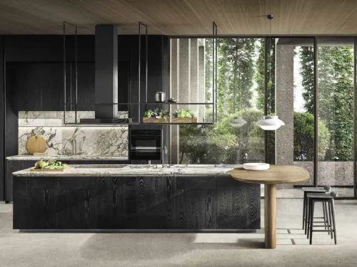 Cucina Design lineare Intersection in Rovere Nero con top in marmo di Dada