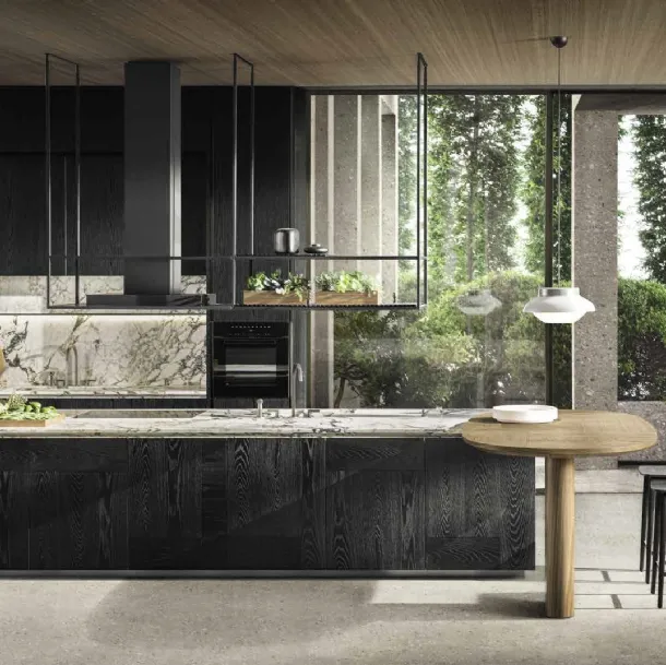Cucina Design con isola Intersection in Rovere Nero con top in marmo di Molteni & C