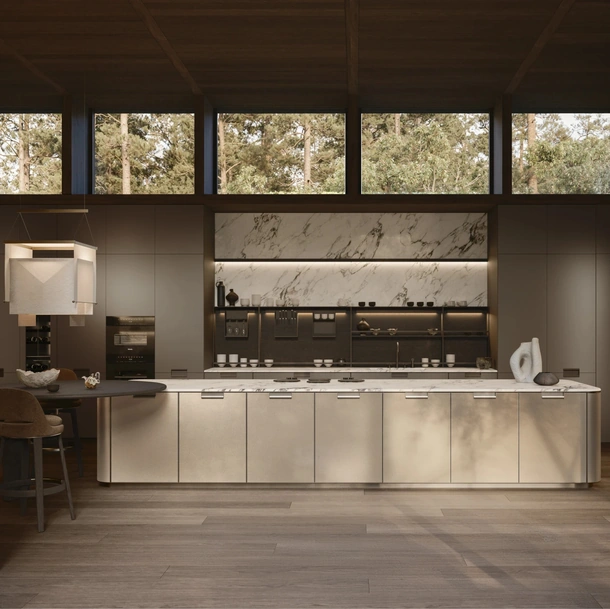 Cucina Design con isola Physis in laccato Bronzo e Iris di Molteni & C