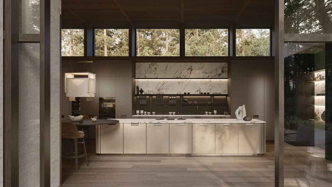 Cucina Design con isola Physis in laccato Bronzo e Iris di Molteni & C