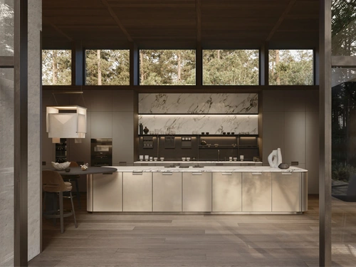 Cucina Design con isola Physis in laccato Bronzo e Iris di Molteni & C