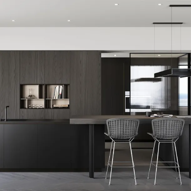 Cucina Design lineare in rovere moro e laccato satinato Sistemi 3|1|A22 di Copat Life
