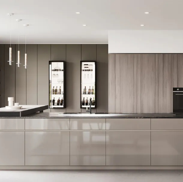 Cucina Design con penisola in laccato lucido e top in marmo Sistemi 3|1|D22 di Copat Life