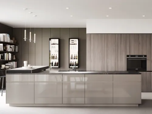Cucina Design con penisola in laccato lucido e top in marmo Sistemi 3|1|D22 di Copat Life