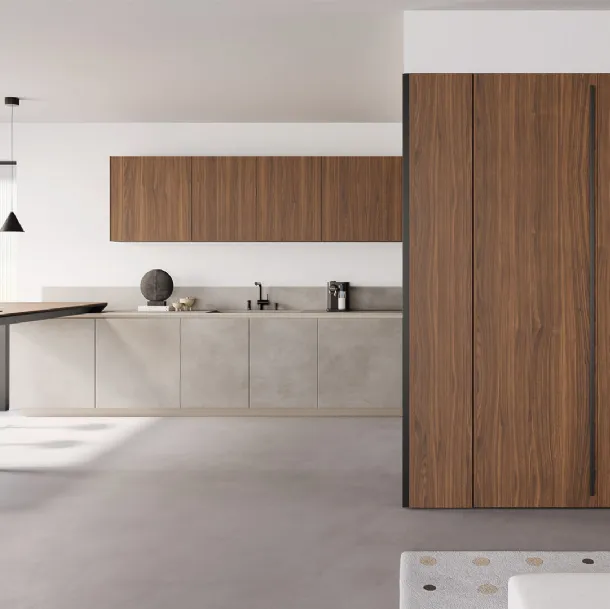 Cucina Design in gres e legno di noce con penisola Sistemi 3|1|E22 di Copat Life